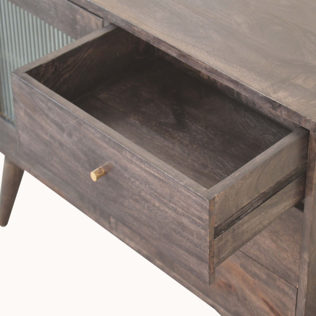 Solid Mango Wood Ash Black 3 Drawer 1 DoorHavana Cabinet - Image 6
