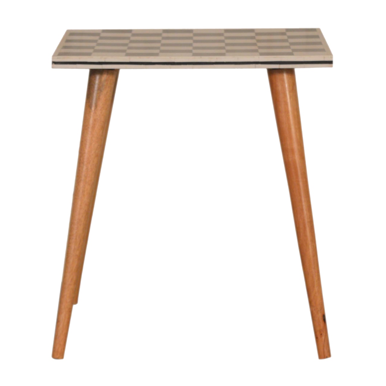 Solid Mango Wood Oak Finished Checkered Top End Table