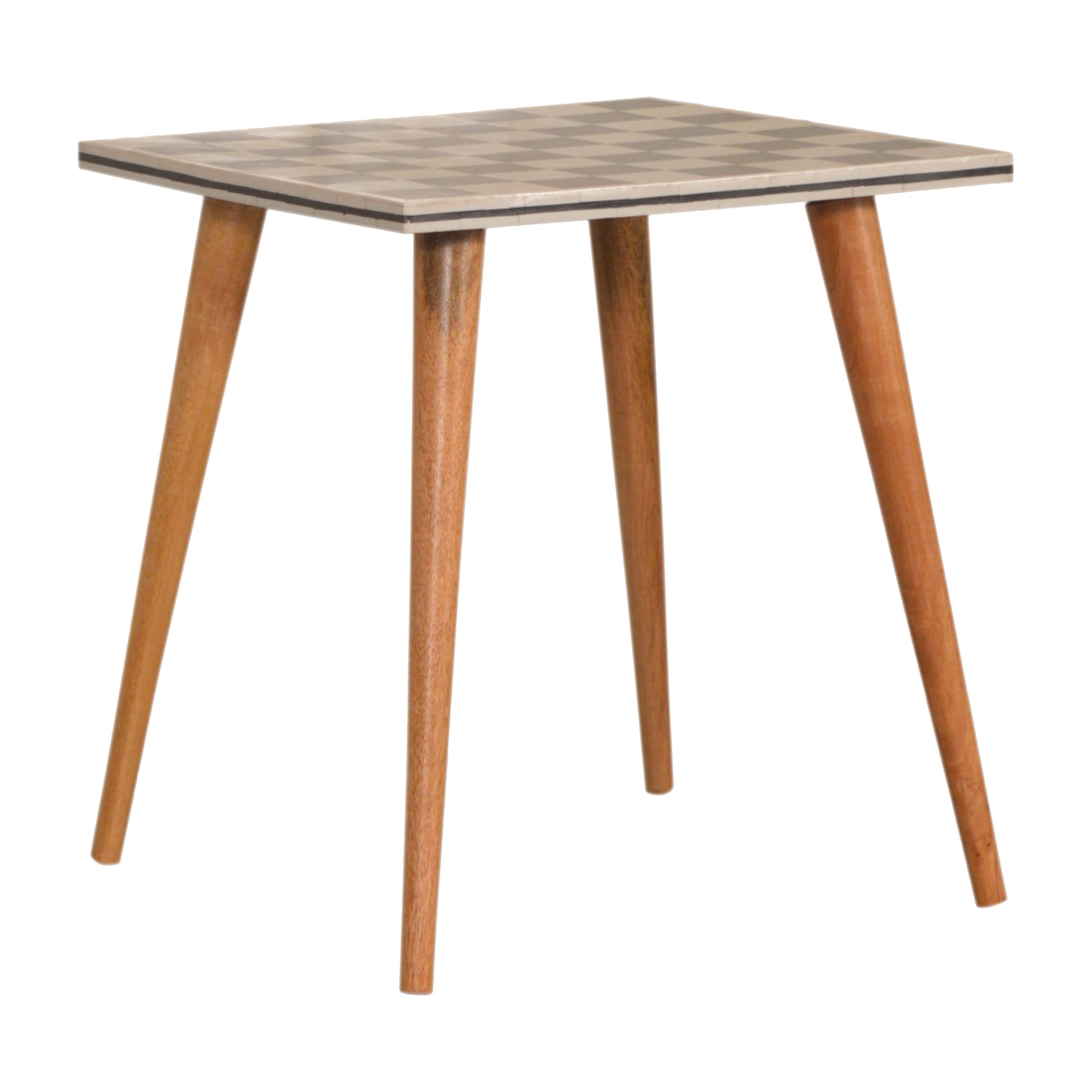 Solid Mango Wood Oak Finished Checkered Top End Table - Image 2