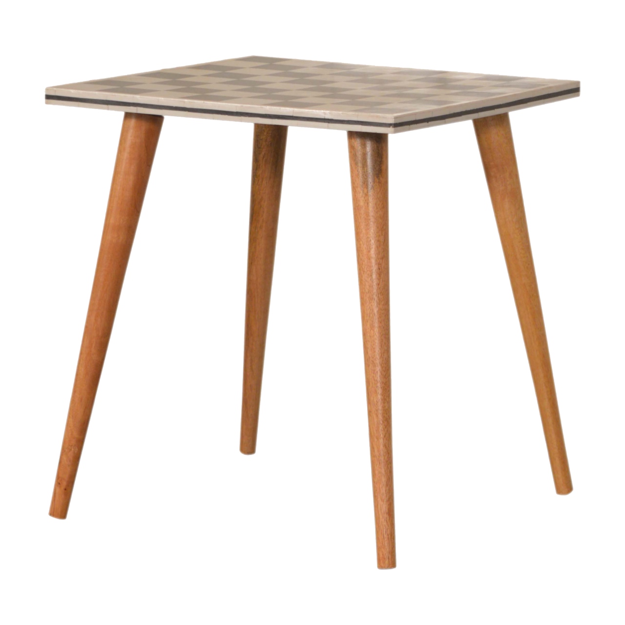 Solid Mango Wood Oak Finished Checkered Top End Table - Image 3
