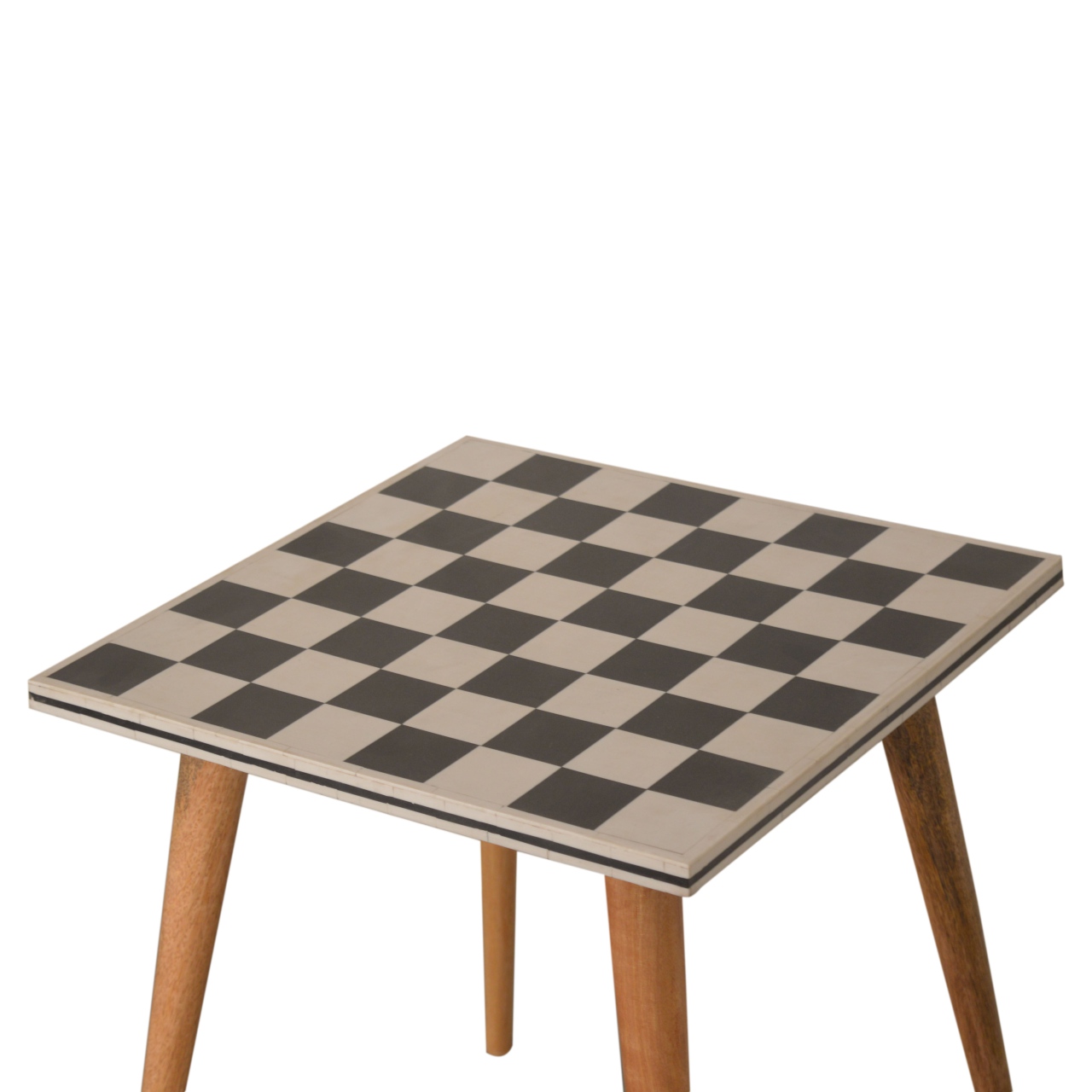 Solid Mango Wood Oak Finished Checkered Top End Table - Image 4