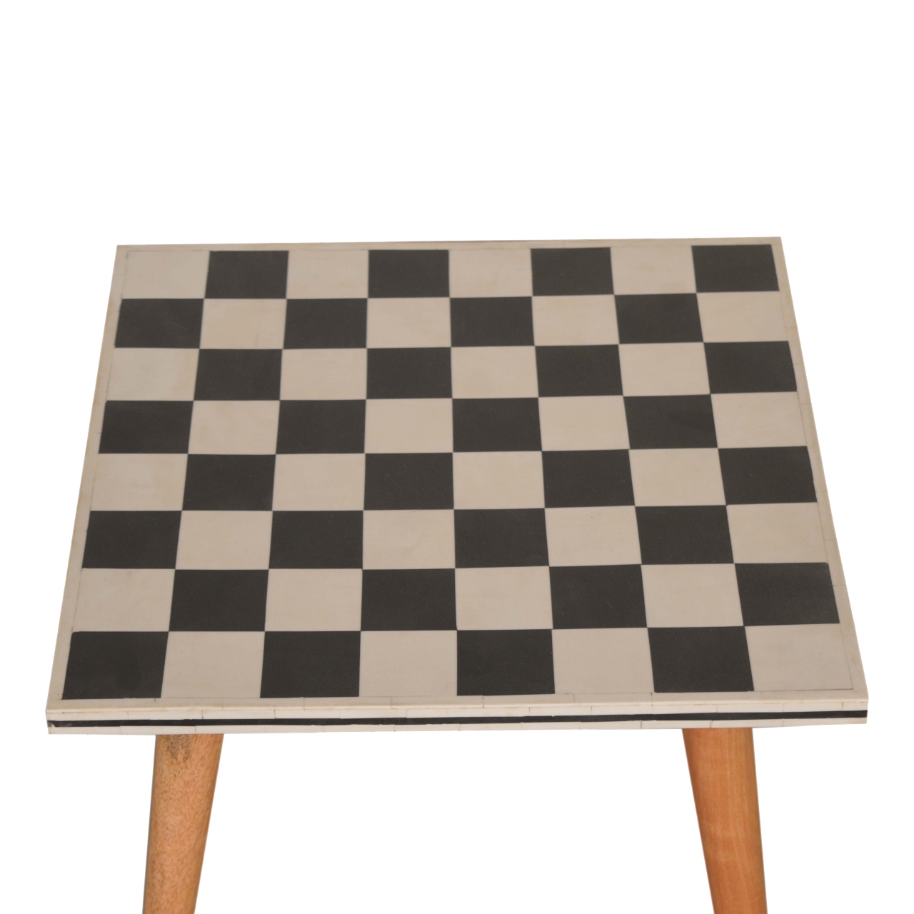 Solid Mango Wood Oak Finished Checkered Top End Table - Image 8