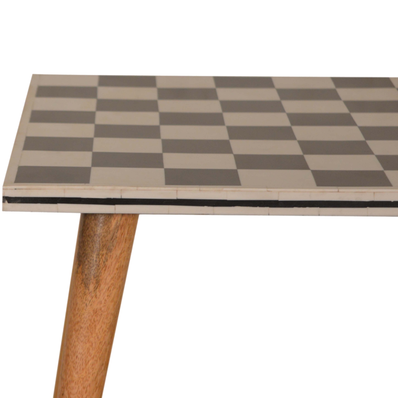 Solid Mango Wood Oak Finished Checkered Top End Table - Image 5