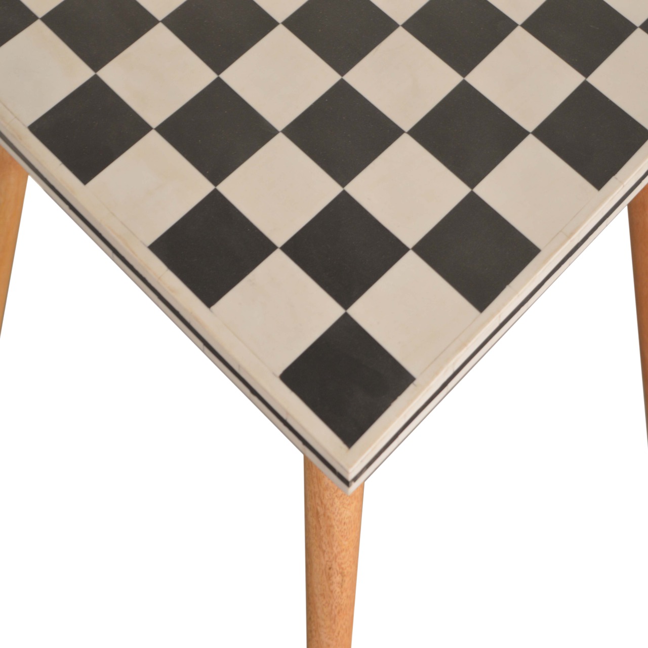 Solid Mango Wood Oak Finished Checkered Top End Table - Image 6