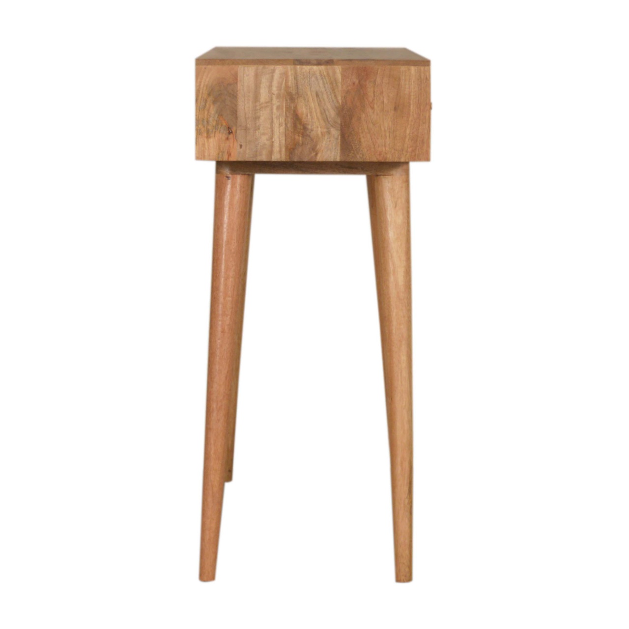 Solid Mango Wood Oak Finished 2 Drawer Milan Hand Painted Navy Ribbed Console Table - Image 8