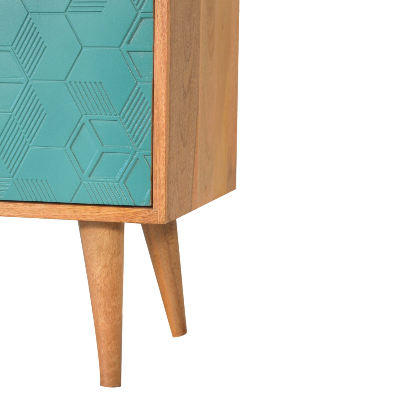 Solid Mango Wood Oak Finished 2 Door Acadia Hand Painted Teal and White Cabinet - Image 7