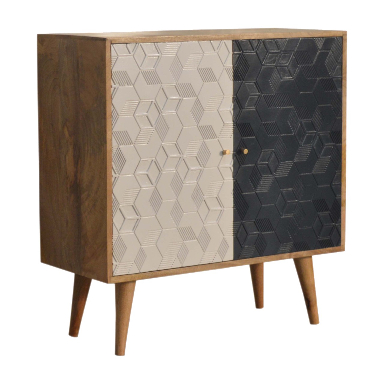 Solid Mango Wood Oak Finished Hand Painted 2 Door Acadia White and Navy Cabinet - Image 2