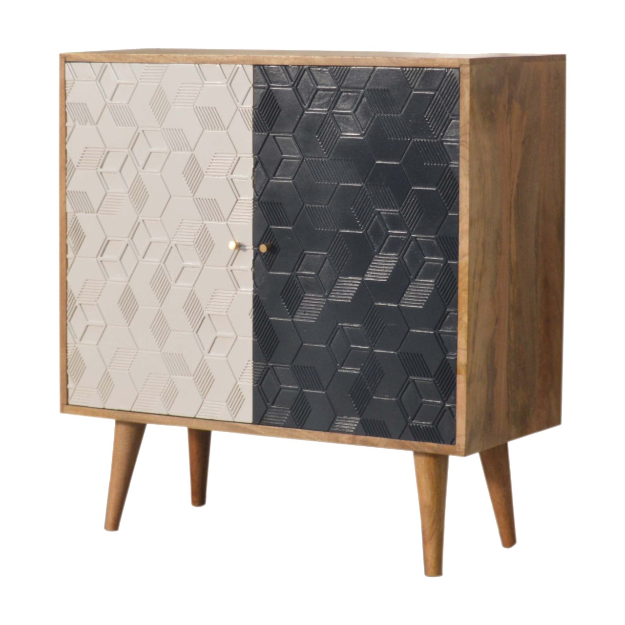Solid Mango Wood Oak Finished Hand Painted 2 Door Acadia White and Navy Cabinet - Image 3