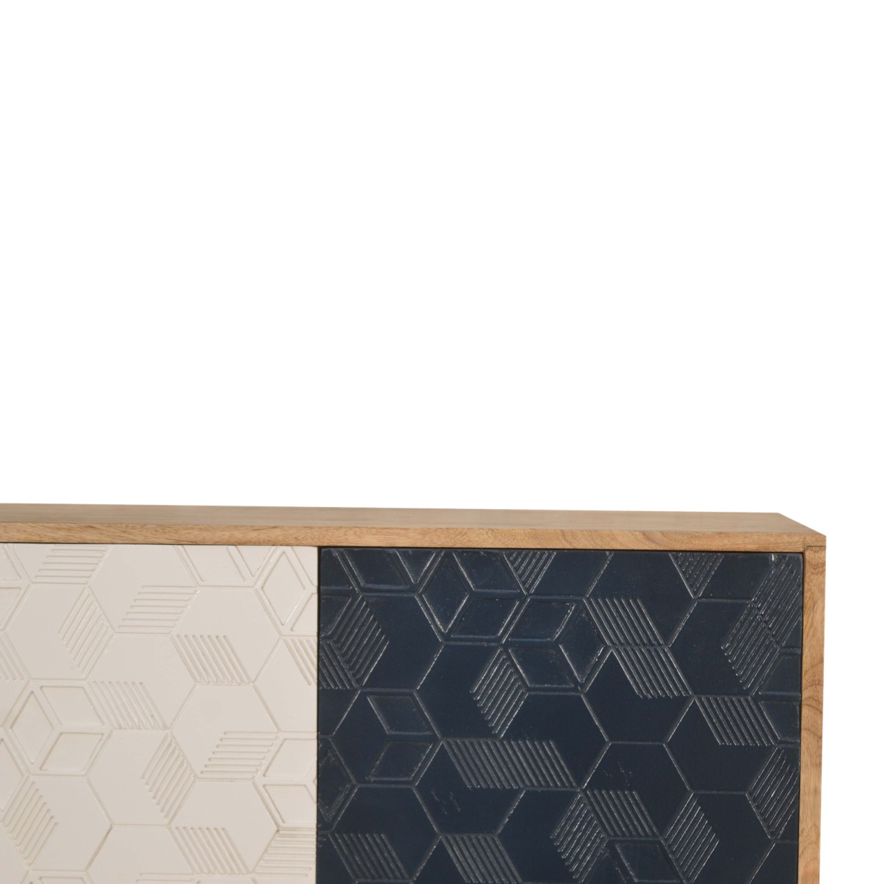 Solid Mango Wood Oak Finished Hand Painted 2 Door Acadia White and Navy Cabinet - Image 4