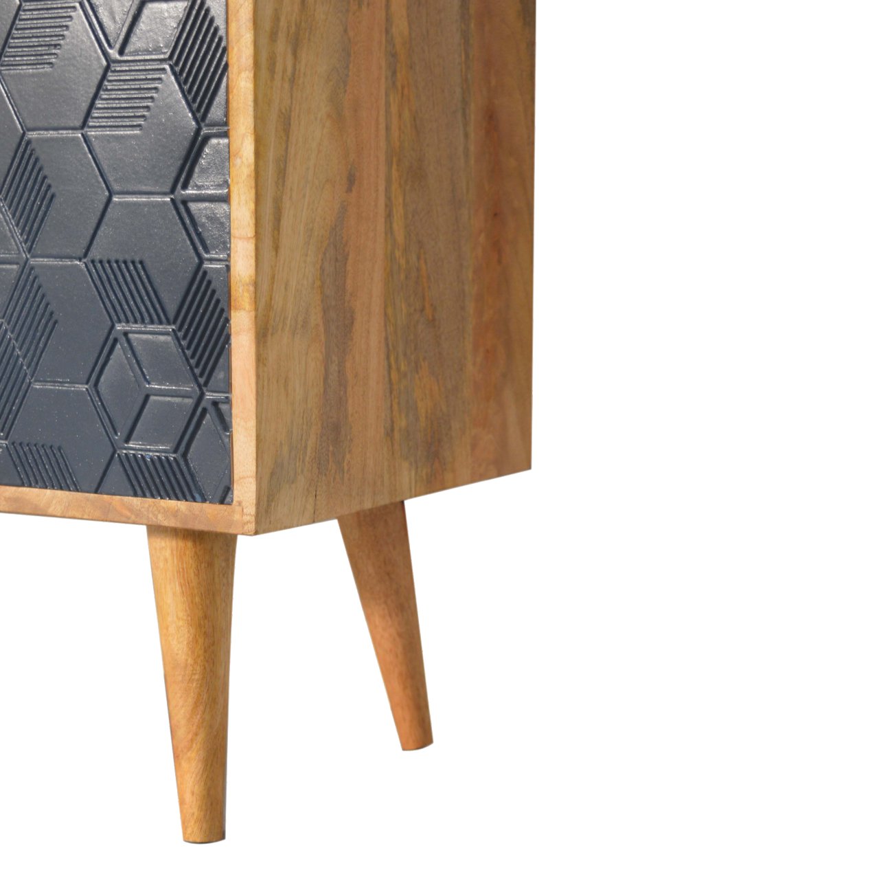 Solid Mango Wood Oak Finished Hand Painted 2 Door Acadia White and Navy Cabinet - Image 7