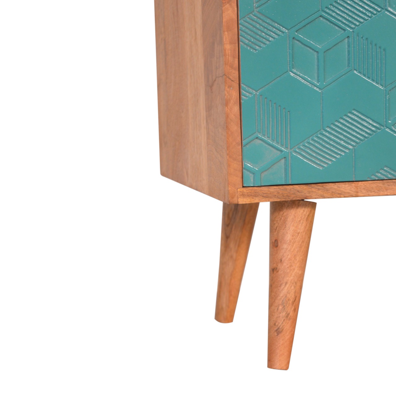 Solid Mango Wood Oak Finished 3 Drawer 1 Cabinet Acadia Hand Painted Teal Sideboard - Image 7