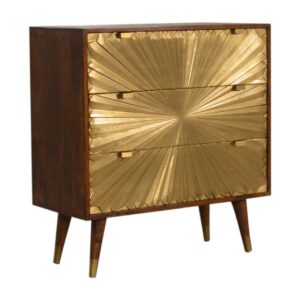 Solid Mango Wood Chestnut Finished 2 Drawer Brass Plated Manila Chest