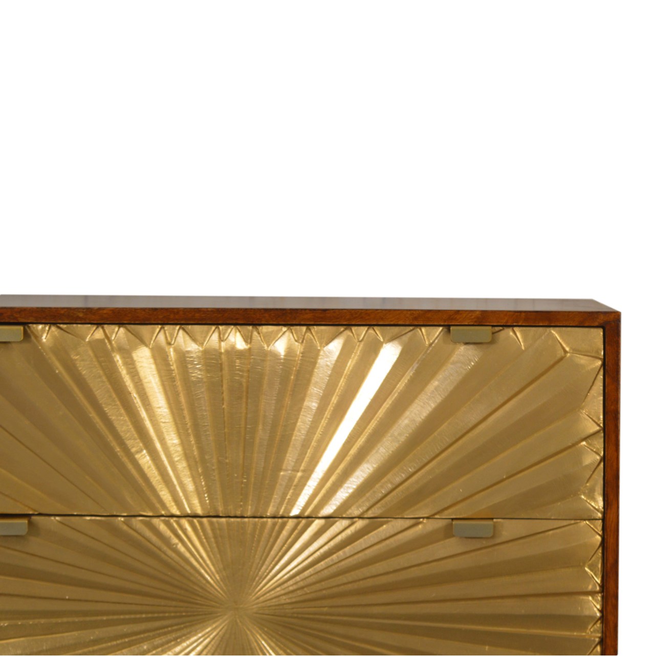 Solid Mango Wood Chestnut Finished 2 Drawer Brass Plated Manila Chest - Image 3