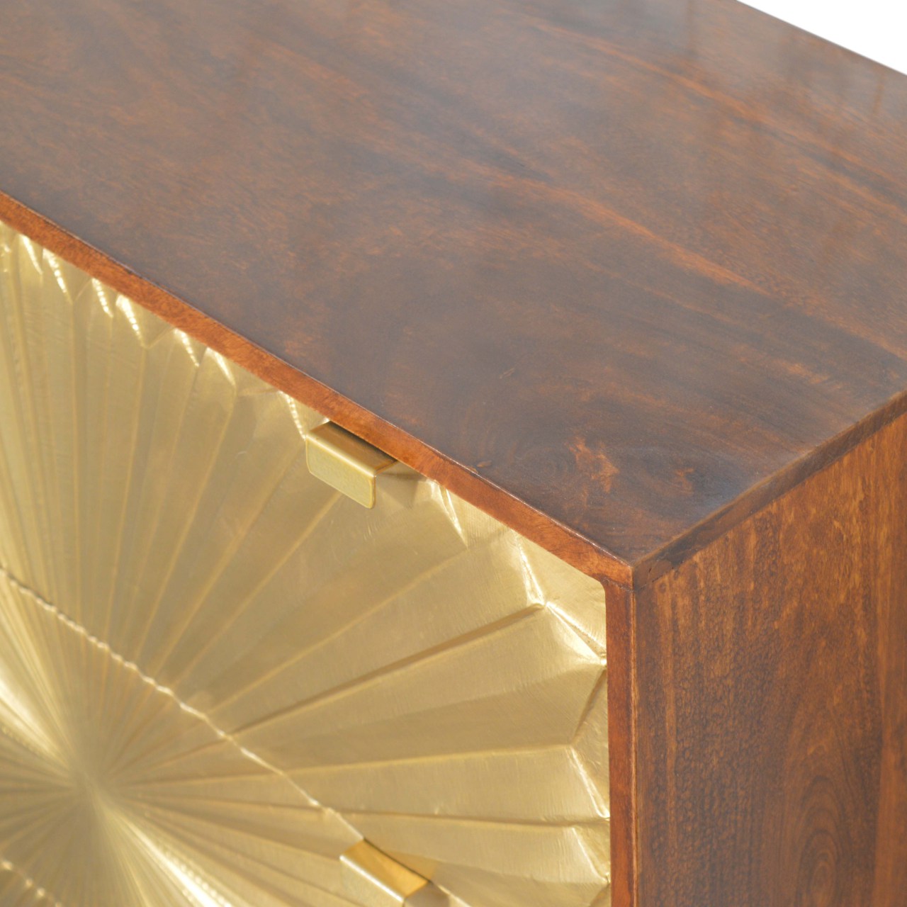 Solid Mango Wood Chestnut Finished 2 Drawer Brass Plated Manila Chest - Image 4