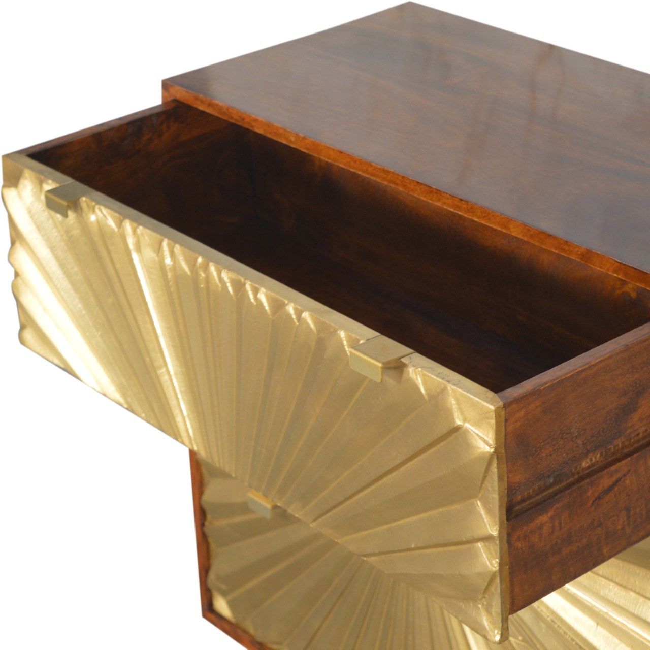 Solid Mango Wood Chestnut Finished 2 Drawer Brass Plated Manila Chest - Image 5
