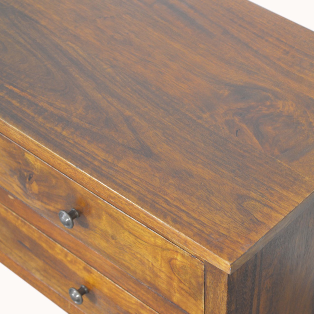 Solid Mango Wood Chestnut Finished 2 Drawer 2 Slot Nordic Style TV Unit - Image 5