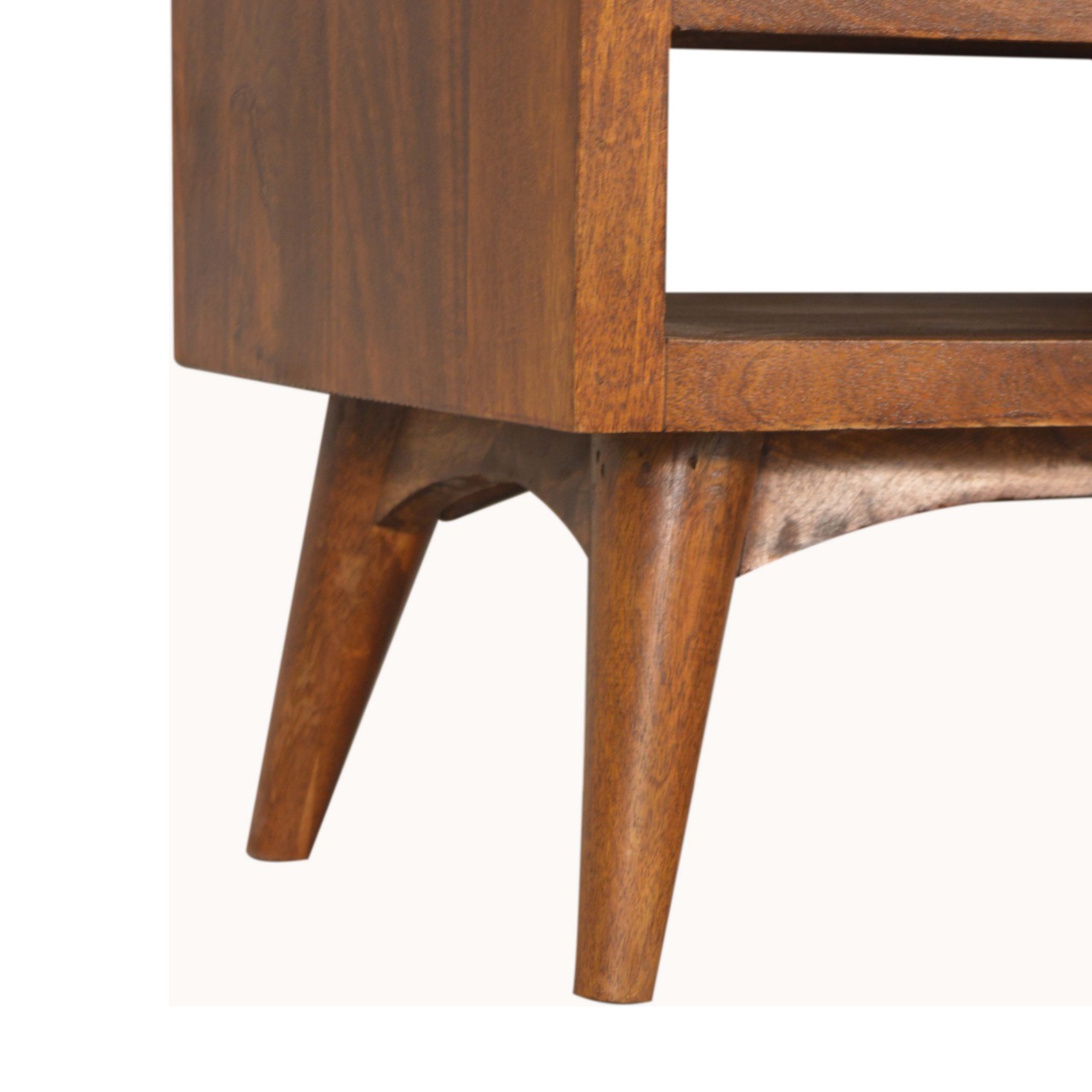 Solid Mango Wood Chestnut Finished 2 Drawer 2 Slot Nordic Style TV Unit - Image 7