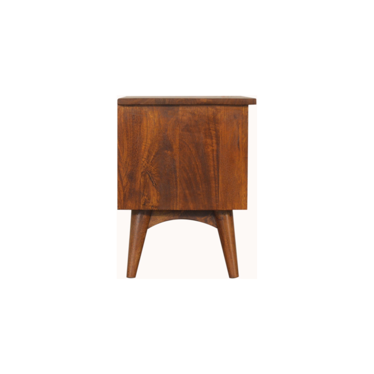 Solid Mango Wood Chestnut Finished 2 Drawer 2 Slot Nordic Style TV Unit - Image 8