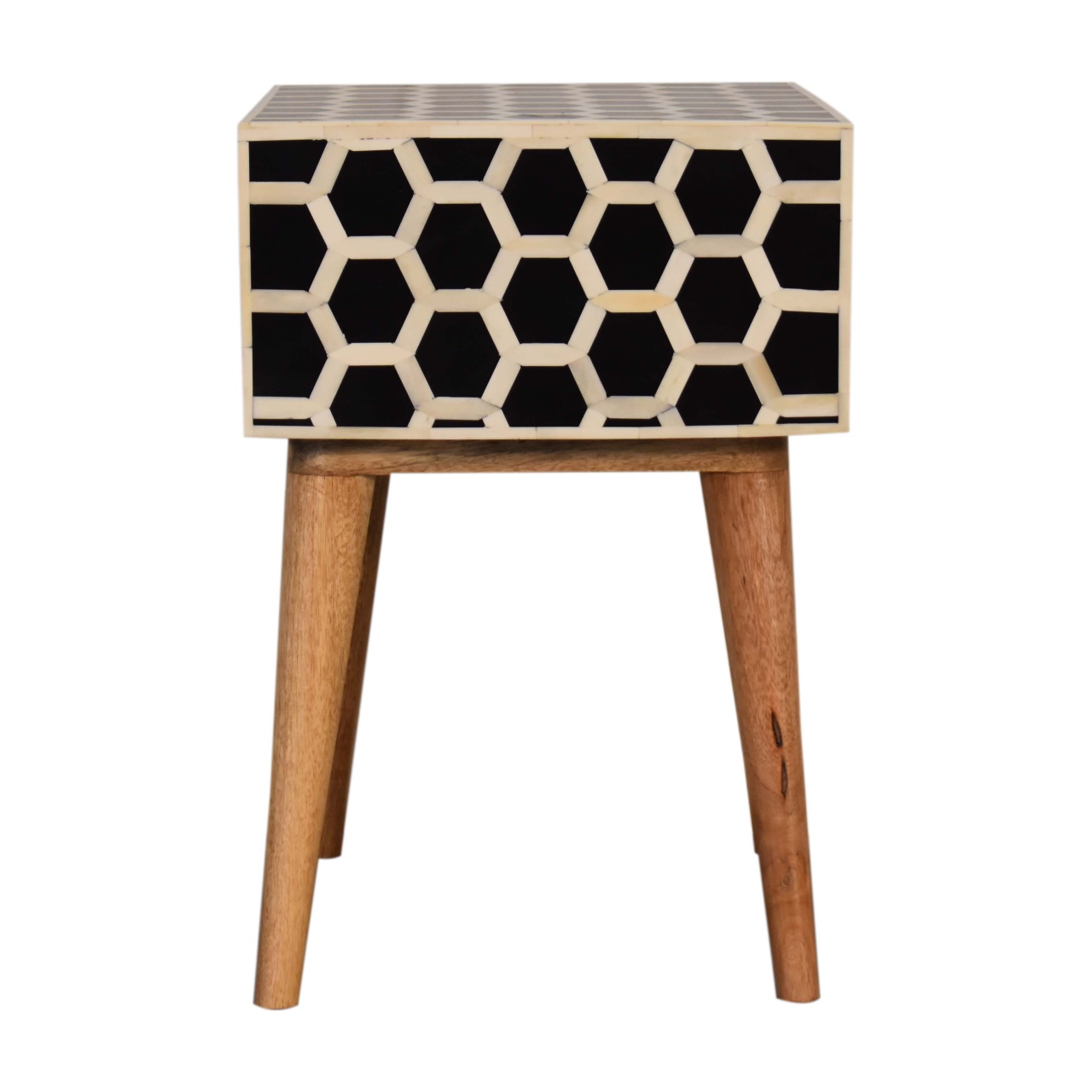 Solid Mango Wood Natural Finish 1 Drawer Honeycomb Bone Inlay Bedside - Image 8