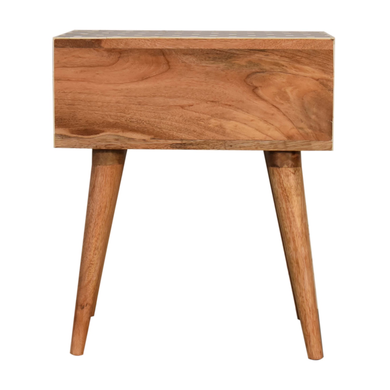Solid Mango Wood Natural Finish 1 Drawer Honeycomb Bone Inlay Bedside - Image 9