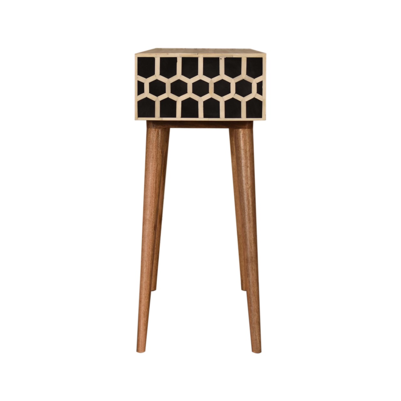 Solid Mango Wood Oak Finished 2 Drawer Honeycomb Pattern Bone Inlay Console Table - Image 8