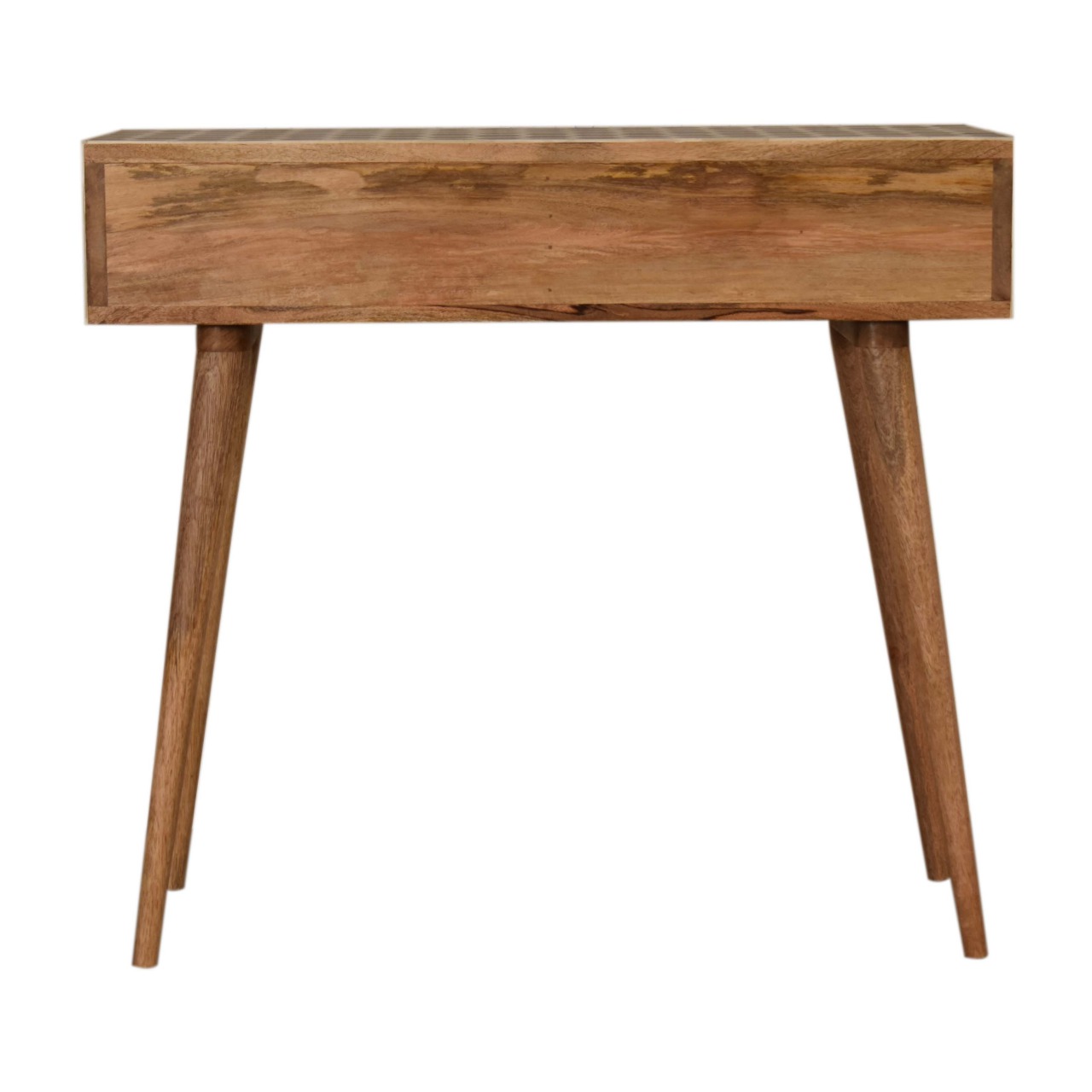 Solid Mango Wood Oak Finished 2 Drawer Honeycomb Pattern Bone Inlay Console Table - Image 9