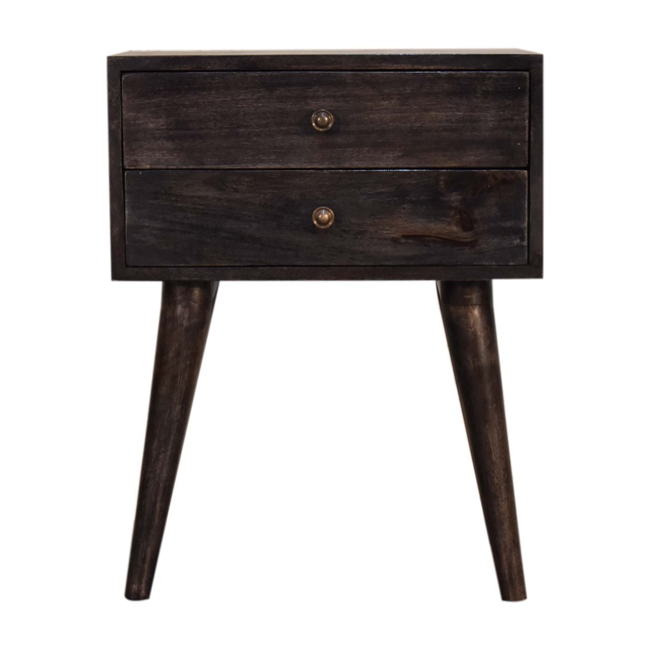 Solid Black Ash Finished Mango Wood 2 Drawer Bedside