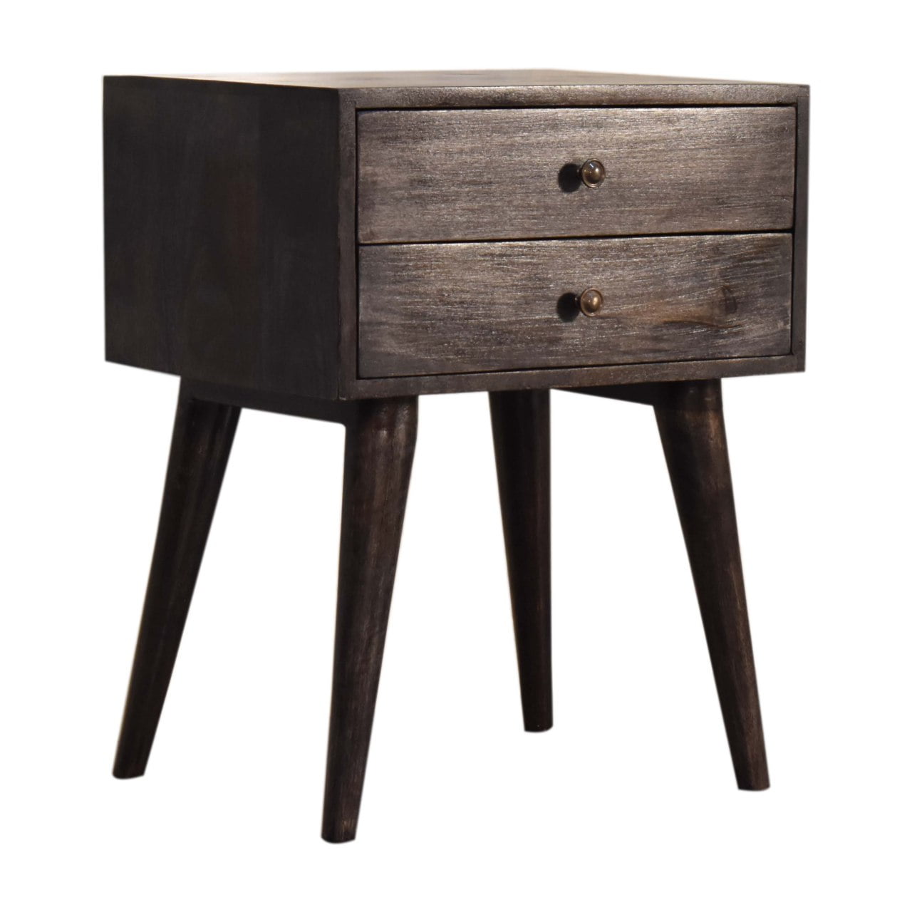 Solid Black Ash Finished Mango Wood 2 Drawer Bedside - Image 2