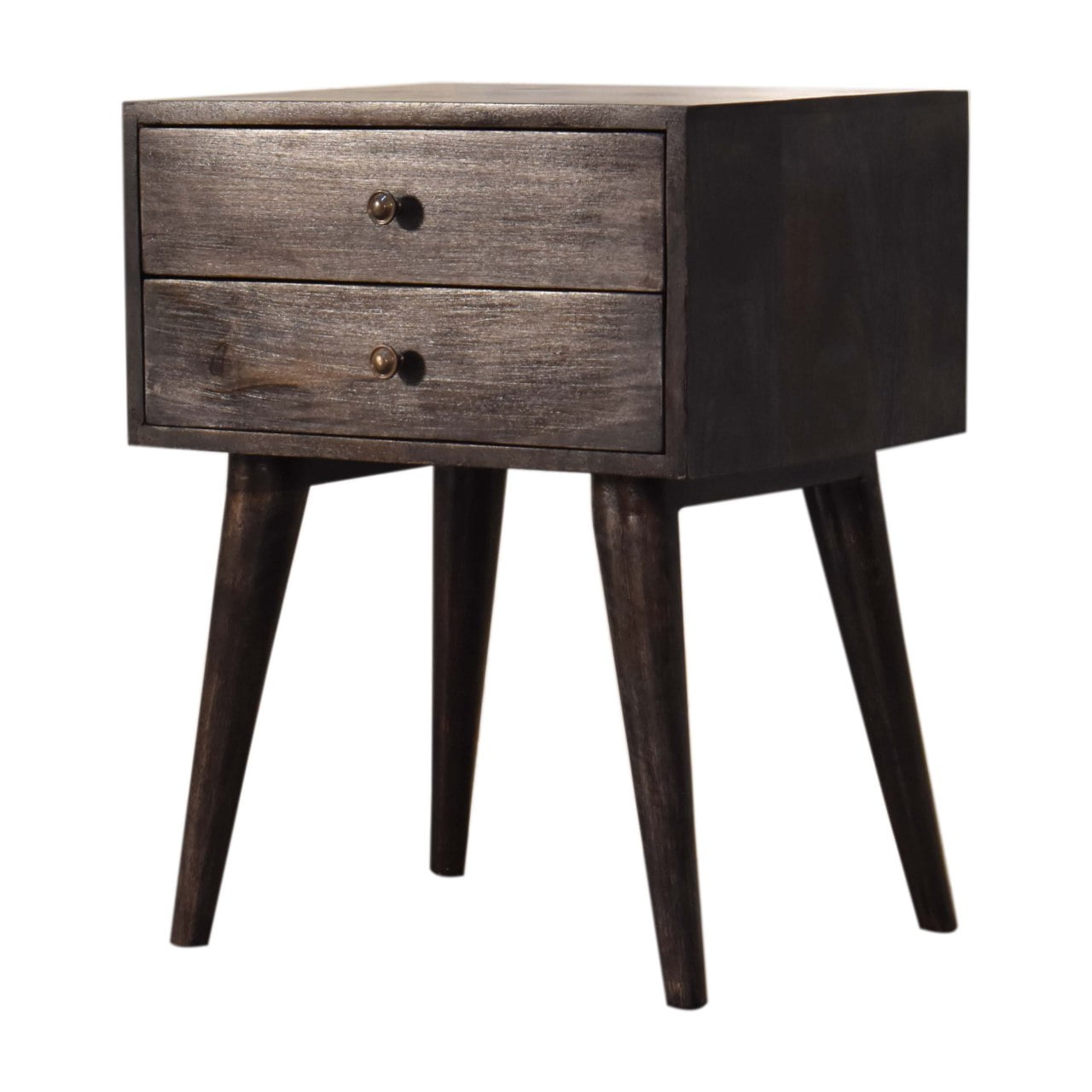 Solid Black Ash Finished Mango Wood 2 Drawer Bedside - Image 3