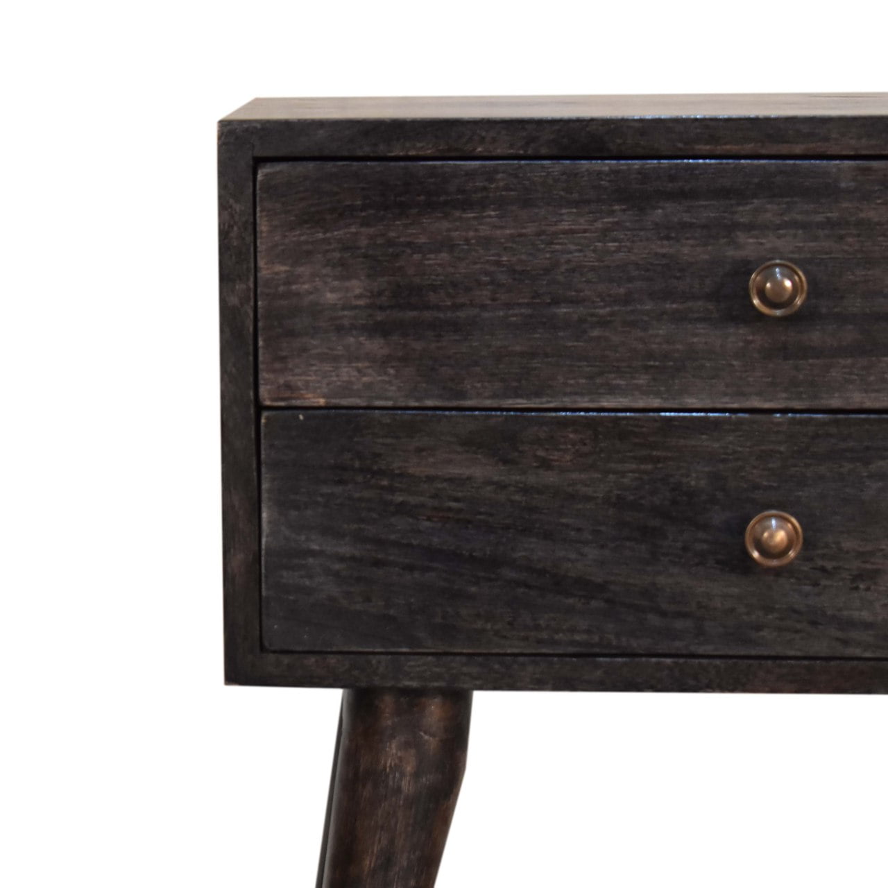 Solid Black Ash Finished Mango Wood 2 Drawer Bedside - Image 4