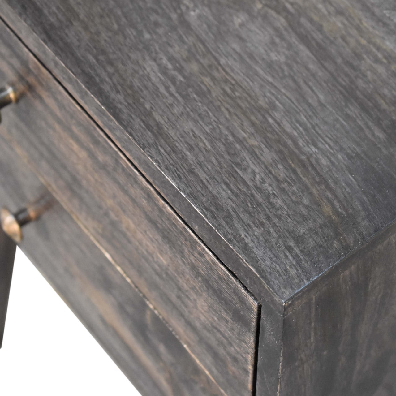 Solid Black Ash Finished Mango Wood 2 Drawer Bedside - Image 5