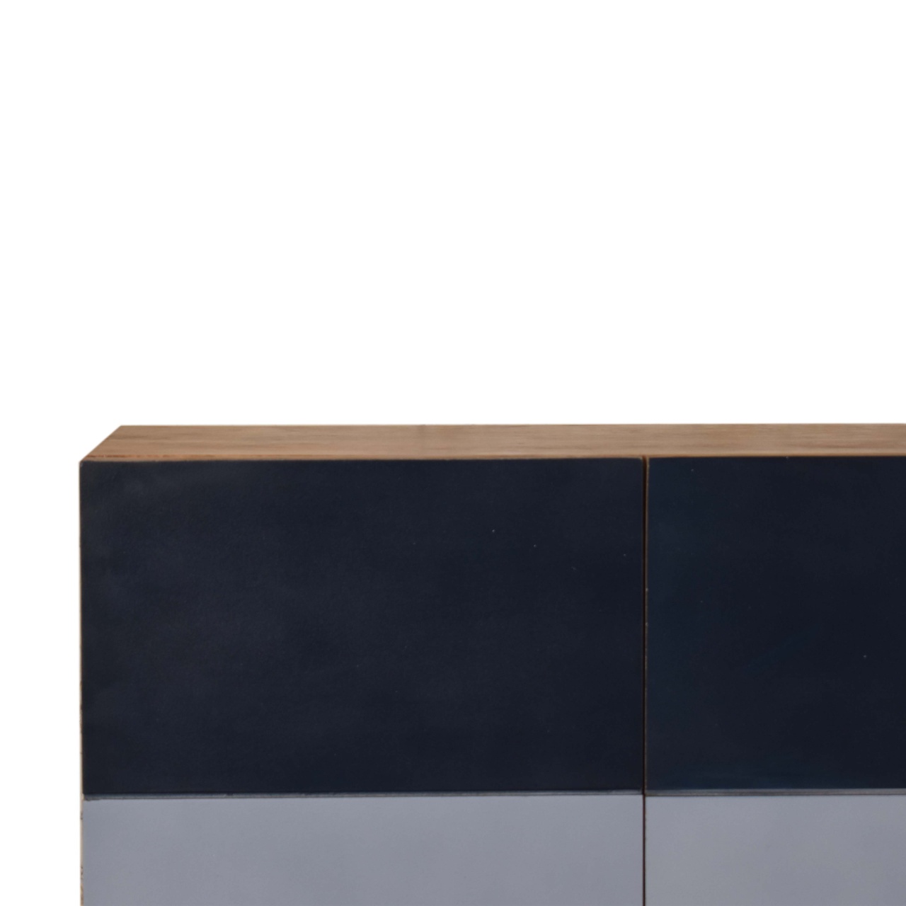 Solid Mango Wood Oak Finished 2 Door Quebec Hand Painted Blue Cabinet - Image 3