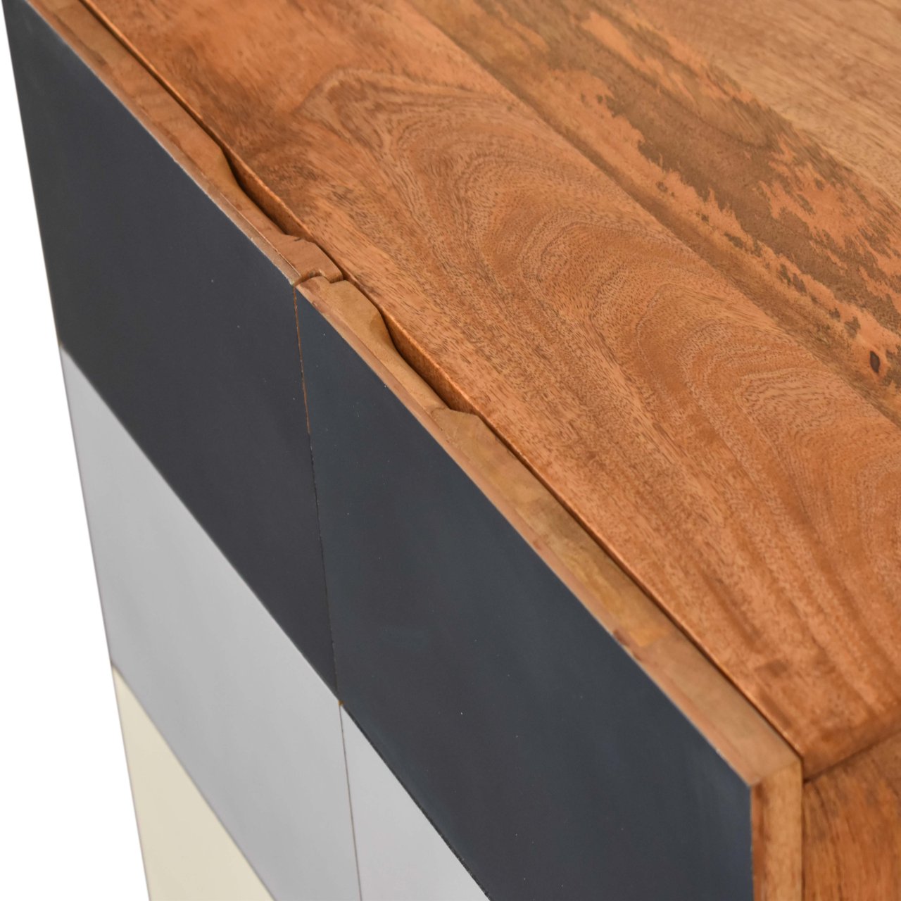 Solid Mango Wood Oak Finished 2 Door Quebec Hand Painted Blue Cabinet - Image 4
