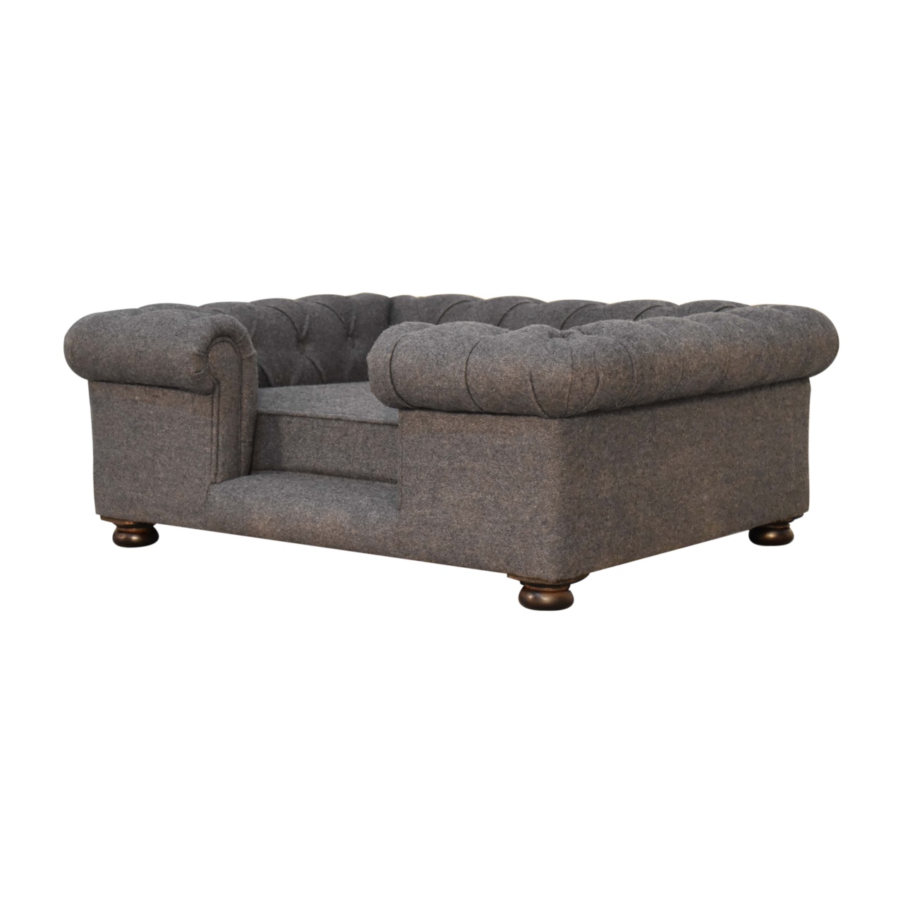 Solid Mango Wood Battleship Tweed Button Pet Bed - Image 8