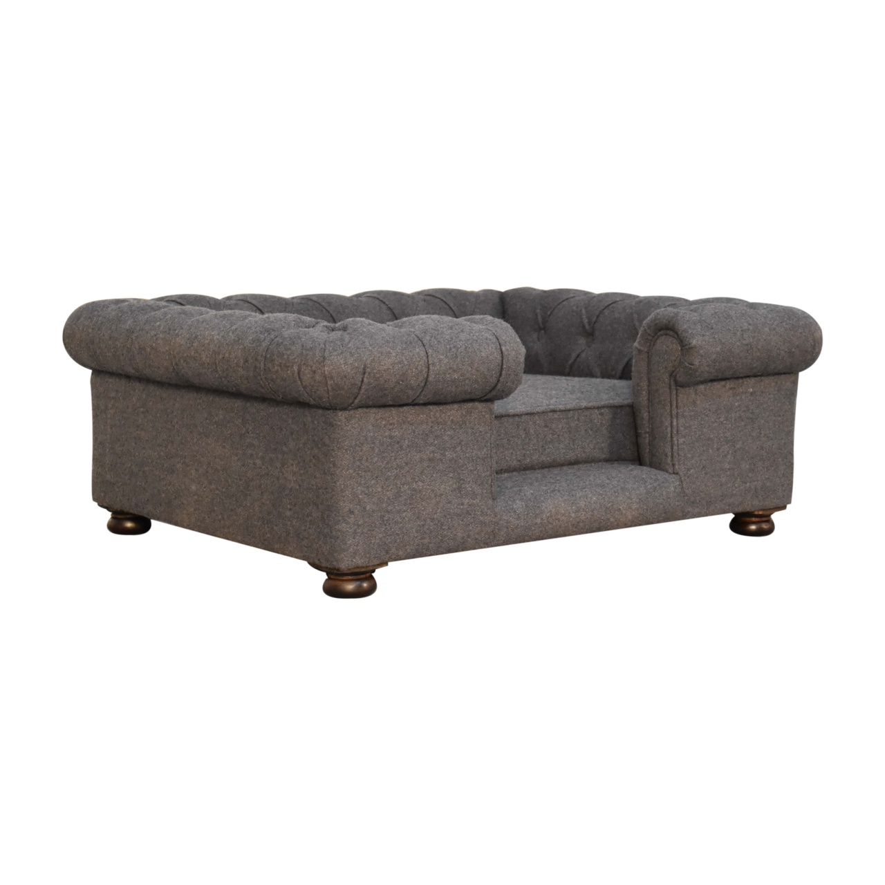 Solid Mango Wood Battleship Tweed Button Pet Bed - Image 3