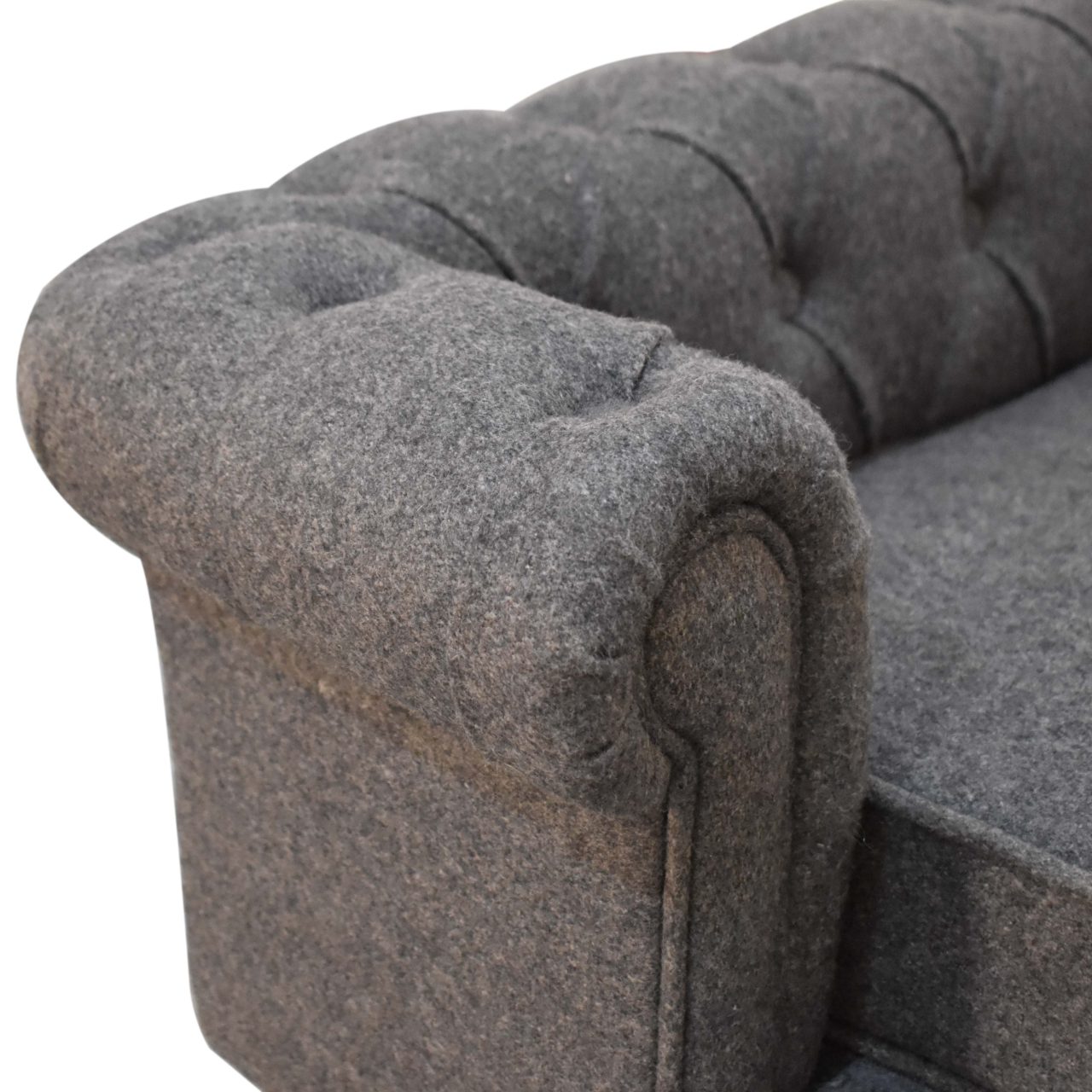 Solid Mango Wood Battleship Tweed Button Pet Bed - Image 6