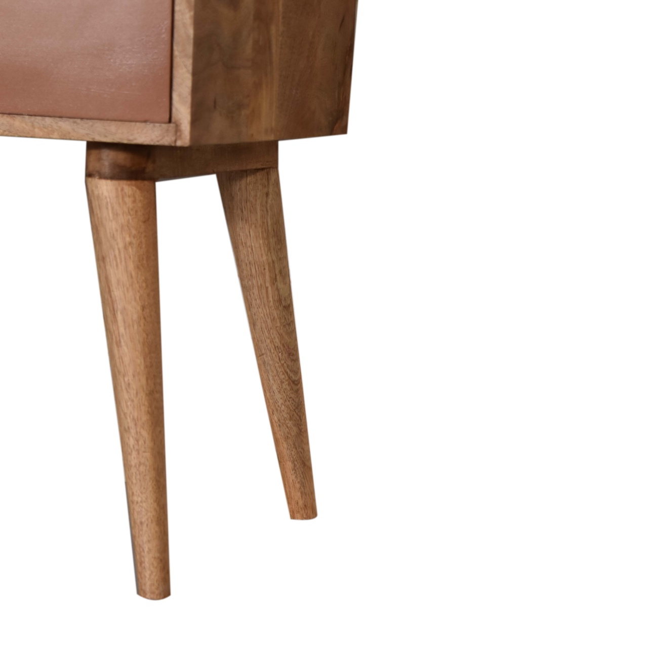 Solid Mango Wood Oak Finished 2 Drawer Hand Painted Brown & Brick Red Patterned Bedside - Image 7