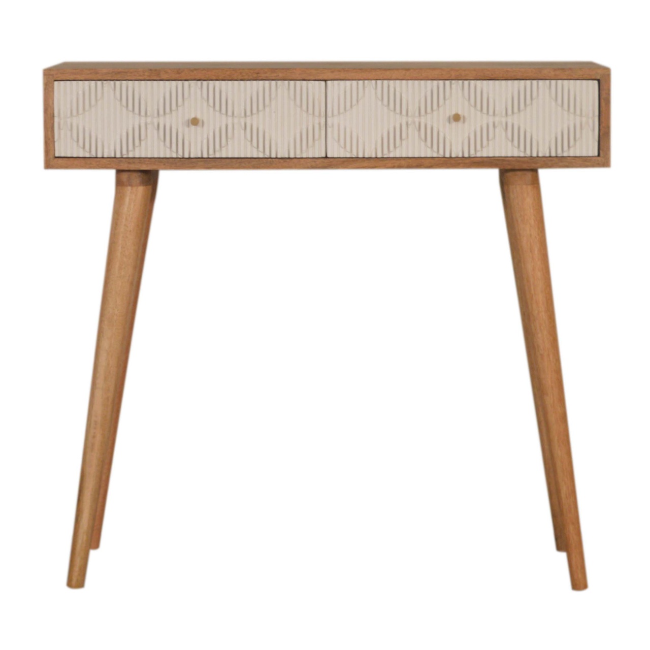 Solid Mango Wood Natural Finish 2 Drawer Milan White Console Table