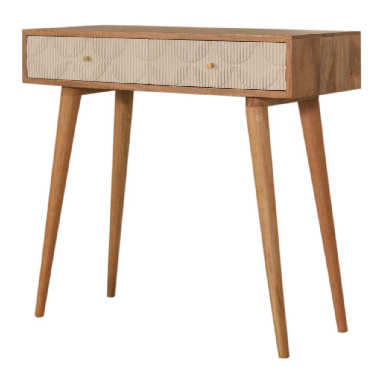 Solid Mango Wood Natural Finish 2 Drawer Milan White Console Table - Image 3
