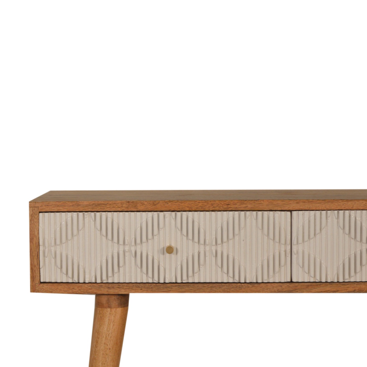 Solid Mango Wood Natural Finish 2 Drawer Milan White Console Table - Image 4