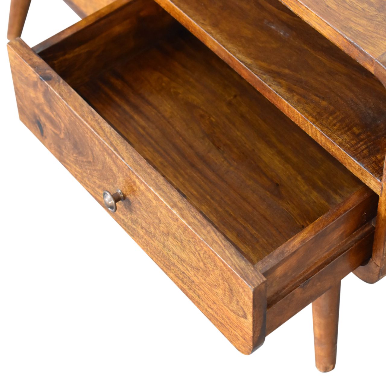 Solid Mango Wood Chestnut Finished 2 Drawer Curved Plug In Your Devices TV Unit - Image 6