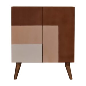 Solid Mango Wood 2 Drawers 2 Doors Hand Painted Quebec Brown Cabinet
