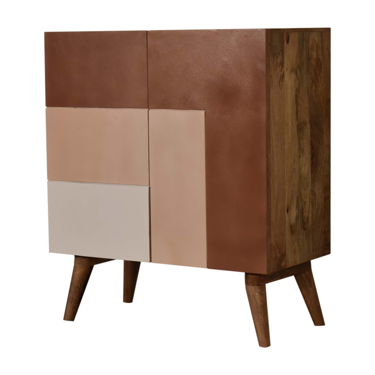 Solid Mango Wood 2 Drawers 2 Doors Hand Painted Quebec Brown Cabinet - Image 2