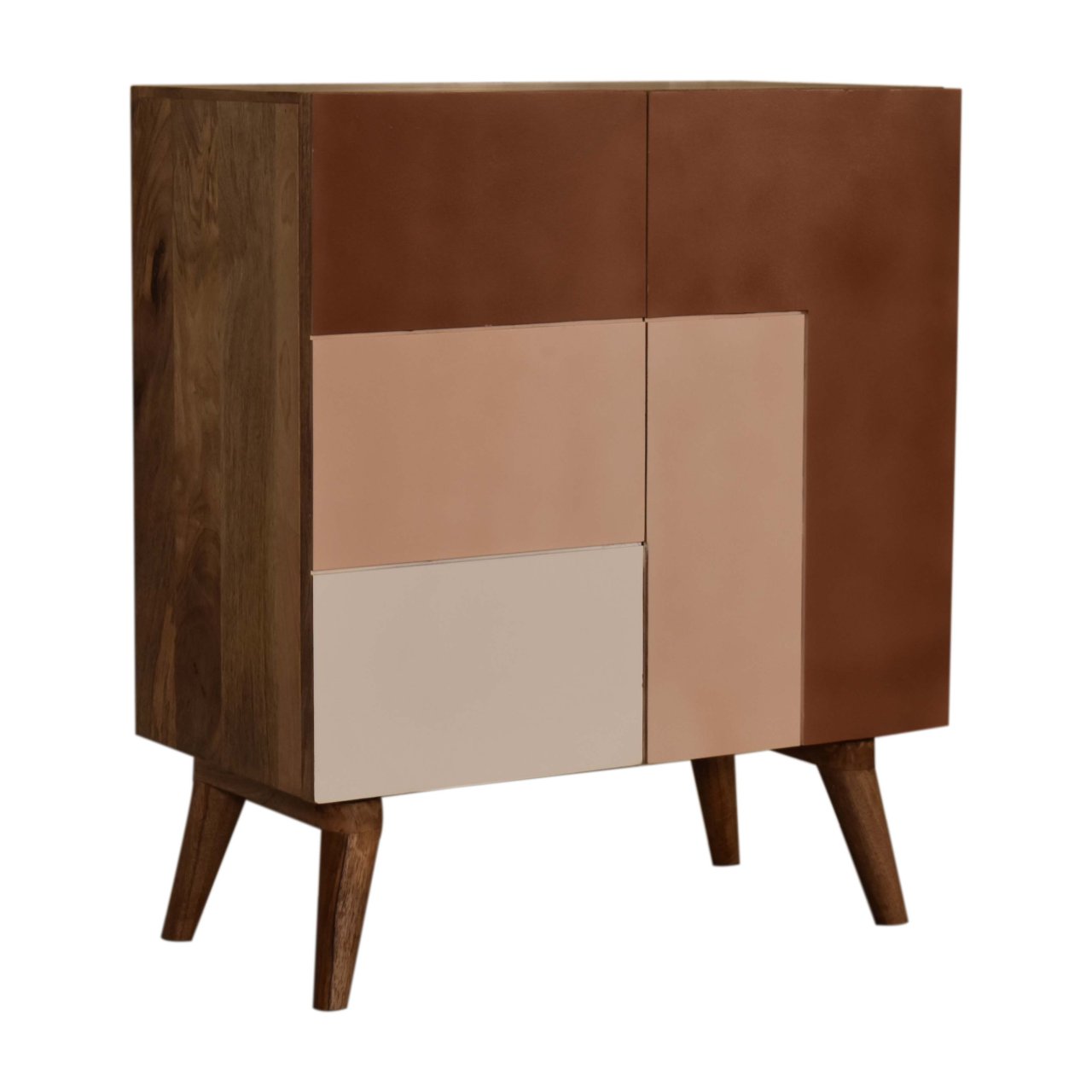 Solid Mango Wood 2 Drawers 2 Doors Hand Painted Quebec Brown Cabinet - Image 3