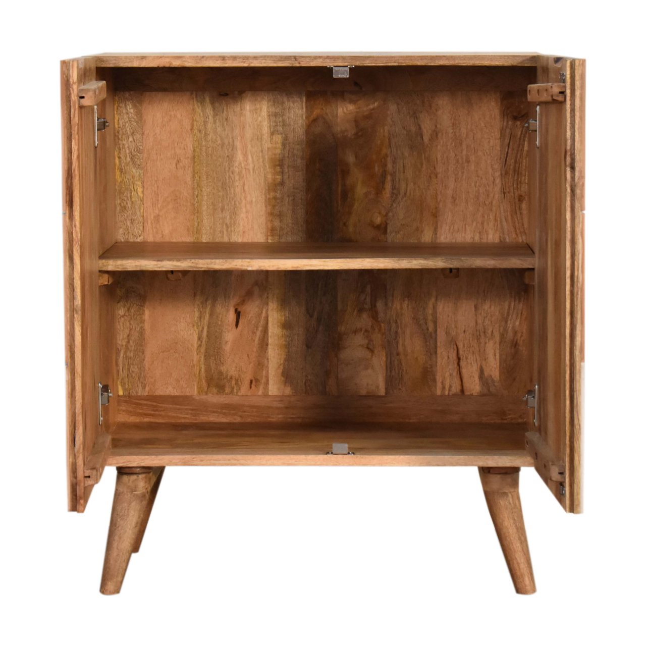 Solid Mango Wood 2 Drawers 2 Doors Hand Painted Quebec Brown Cabinet - Image 6