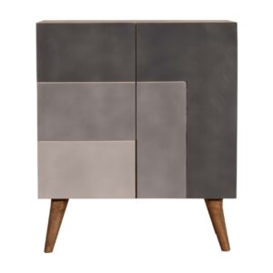 Solid Mango Wood Hand Painted 2 Drawers 2 Doors Quebec Grey Cabinet