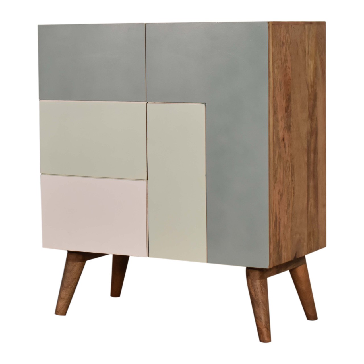 Solid Mango Wood Oak Finished 2 Door 2 Drawer Quebec Hand Painted Green Cabinet - Image 3