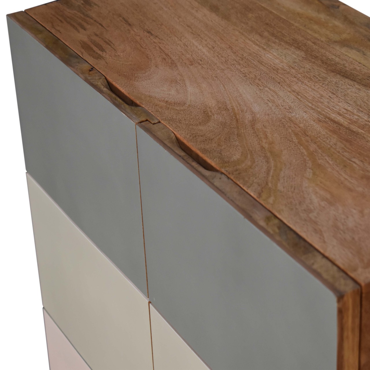 Solid Mango Wood Oak Finished 2 Door 2 Drawer Quebec Hand Painted Green Cabinet - Image 5