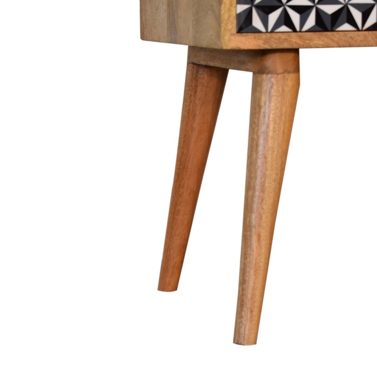 Solid Mango Wood Oak Finished 1 Drawer 1 Slot Black & White Pattern Bedside - Image 7