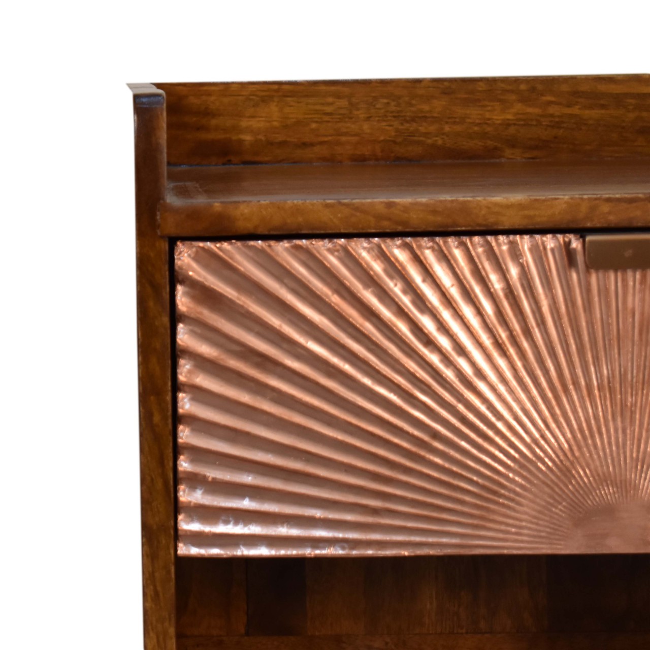 Solid Mango Wood Chestnut Finished Manila Copper Front 1 Drawer Bedside - Image 4
